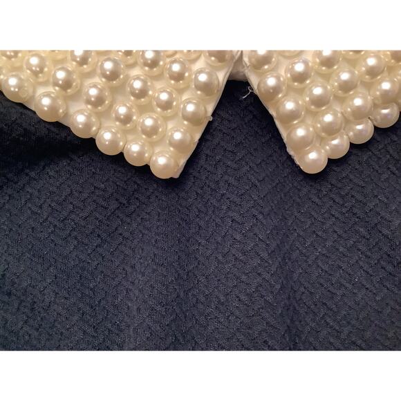 BETSEY JOHNSON BLACK FIT AND FLAIR PEARL COLLAR STRETCH BOUCLE DRESS 6 - Picture 9 of 9